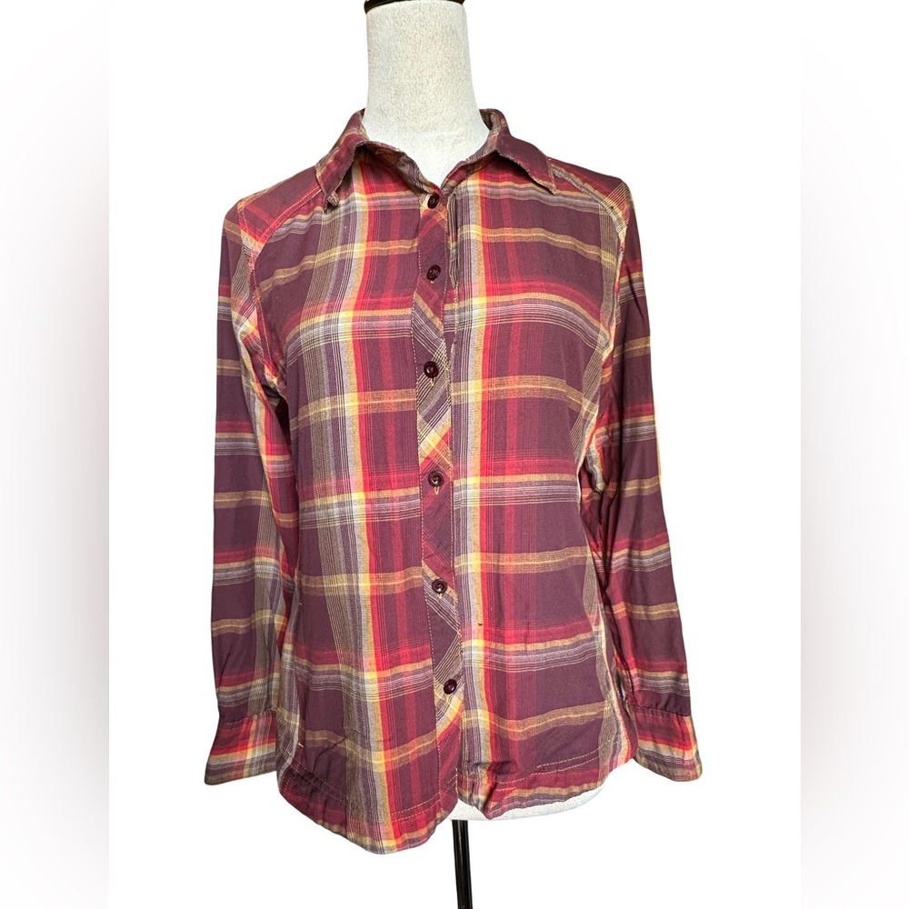 Columbia Women's Plaid Button-Up Shirt - Red and Yellow